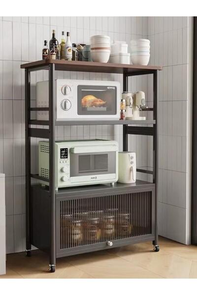 OEM Multifunctional kitchen shelf, sliding door, adjustable shelves with whee...