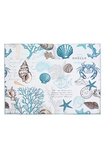 OEM Λευκή πετσέτα με σχέδιο κοχυλιών και κοραλλιών 50x39εκ.