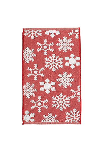 OEM Prosop de Bucatarie Rosu cu Model Fulgi Albi de Craciun 60x35cm