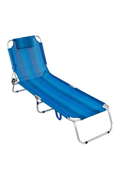 OEM Sezlong Plaja Bleu cu Dungi & Perna 190x57x27cm