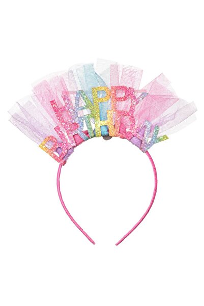 OEM Χρόνια Πολλά " Πολύχρωμη Κορώνα Μαλλιών από Τούλι με Γκλίτερ "