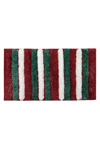 OEM Χριστουγεννιάτικο Χαλάκι Μπαρ με Ρίγες και Ασημί Σχέδιο Λούρεξ 75x45εκ.