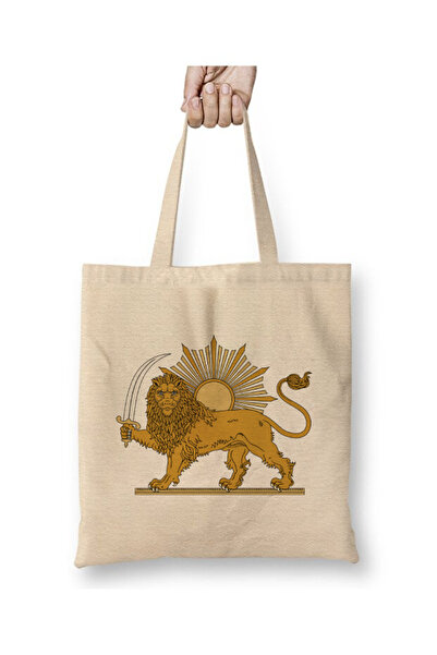 Toyaso Sun Symbol, Iran, Lion White Tote Bag Long Handle Shopping Bag Beach Bag