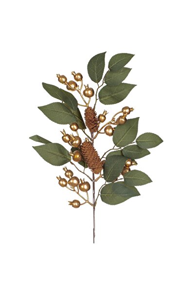 OEM Διακοσμητικό Χριστουγεννιάτικο Κλαδί με Γυαλιστερά Ρόδια Σαμπάνιας & Κώνο...