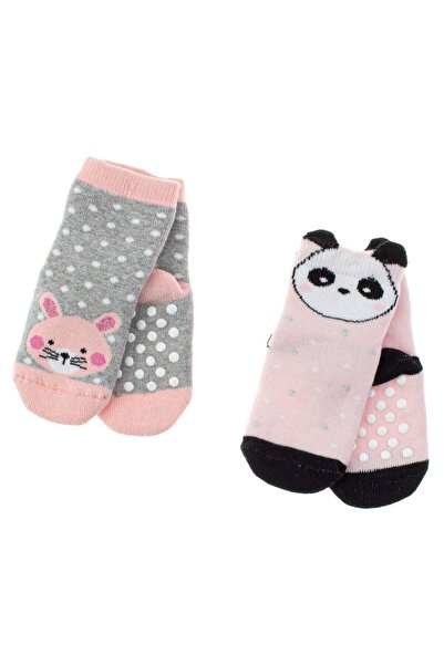 OEM Gray Pink Panda Bunny Anti-slip Socks for Babies - 2 Pairs 3-9 Months