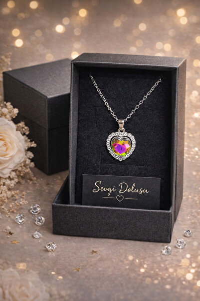 Selvica Aurora Gökkuşağı Kalp Kolye Doğum Günü Hediyesi Kız Arkadaşa Hediye S...