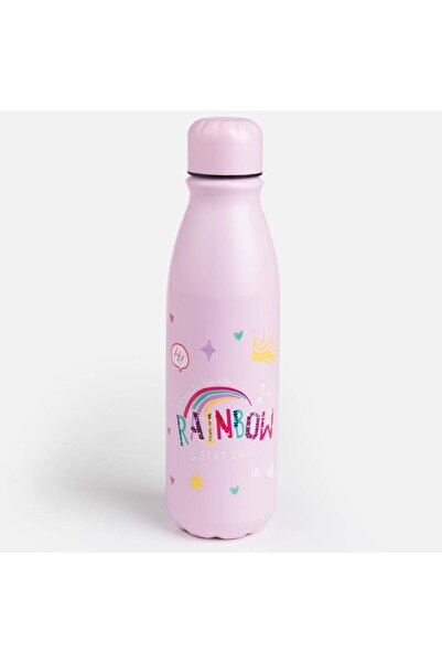 OEM Pink Aluminum Water Bottle with Unicorn Rainbow Pattern 600ml