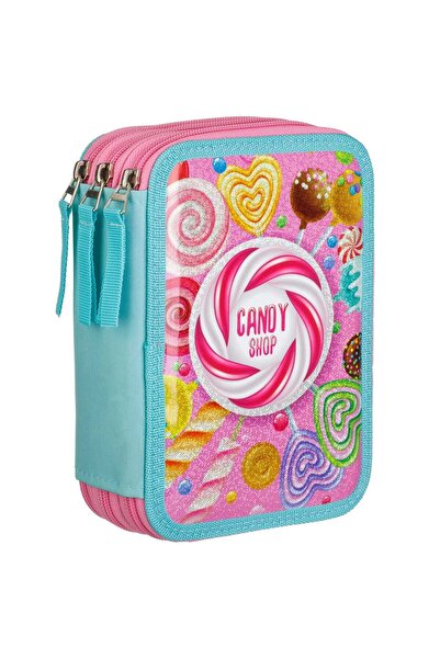 OEM Triple Fitted Pencil Case Pink Holographic "Candy Shop" 14.5x6.5x20.5 cen...