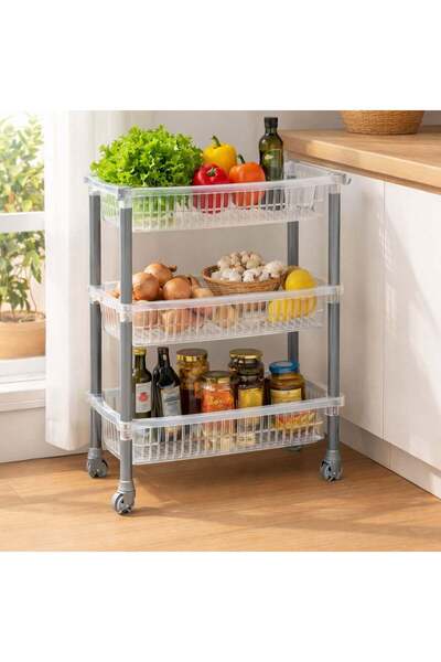 OEM Τριώροφη Ραφιέρα Κουζίνας από Διαφανές Λευκό Πλαστικό 50x20x60.5 εκατοστά