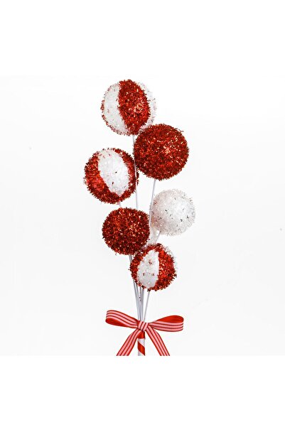 OEM Ornament Brad de Craciun Stick Candy cu Globuri Rosii Albe & Beteala 56 c...