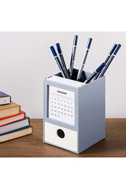 OEM Μπλε-γκρι πλαστική θήκη στυλό με συρτάρι και ημερολόγιο 13x8x7.9 εκατοστά