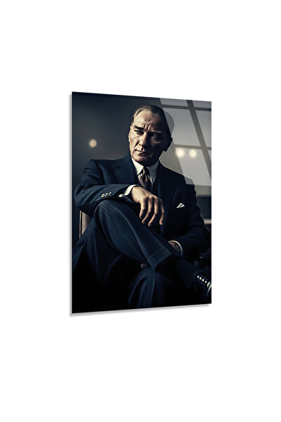 Vitraum Ulu Önder Atatürk Portre Cam Tablo, Ev ve Ofis UV Baskılı Premium Kır...
