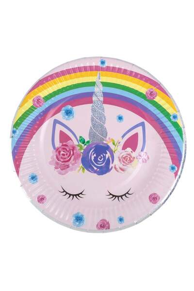 OEM Χάρτινα Πιάτα Πάρτι Μονόκερος Ουράνιο Τόξο με Ολογραφικές Λεπτομέρειες 18...