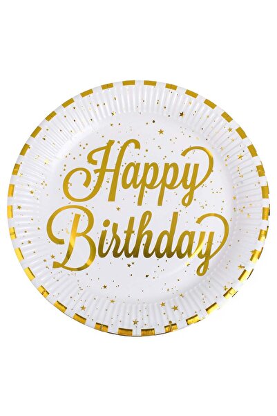 OEM Farfurii de Petrecere din Carton Alb cu Dungi din Folie Aurie Happy Birth...