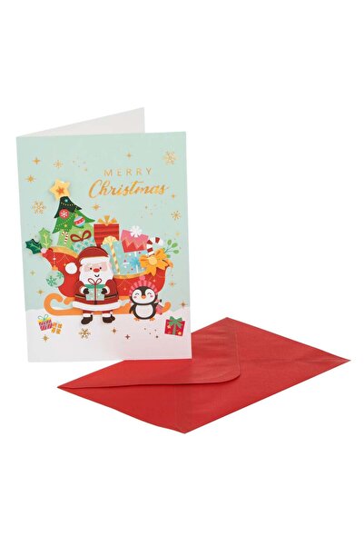 OEM Τρισδιάστατη Χριστουγεννιάτικη Κάρτα Άγιος Βασίλης Έλκηθρο Δώρα Με Μεταλλ...