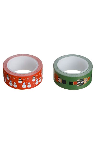 OEM Κόκκινο Πράσινο Χριστουγεννιάτικο Washi Tape με Φιγούρες 5μx15χιλ. - 2 τε...