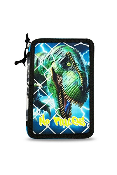 OEM Blue Triple Fitted Pencil Case with Dinosaur Pattern 12.5x6x19.5 centimeters
