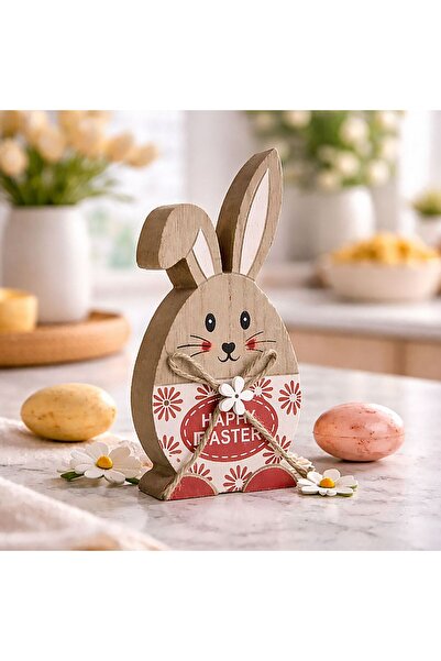 OEM Wooden Easter Decoration Rabbit with Bow 6.5x2x14.5 centimeters