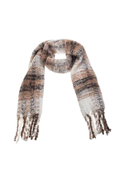 OEM Fular Ecru Maro in Carouri cu Franjuri Lungi 185x30cm