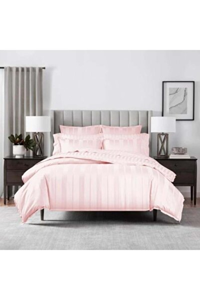 damask Double Hotel Comforter Set 6 Pieces with Striped Pattern