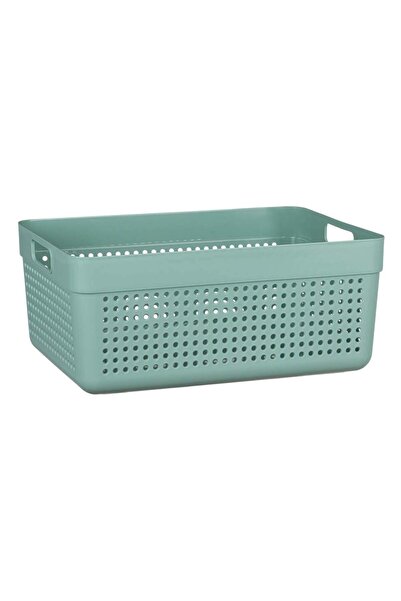 OEM Green Perforated Plastic Storage Basket with Handles 10l