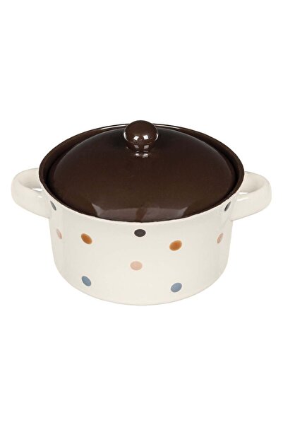 OEM Beige Ceramic Bowl with Colorful Polka Dots Brown Handles & Lid for Soup ...