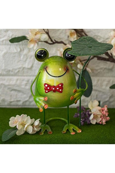 OEM Metal Garden Decoration Frog with Umbrella Water Lily & Movement 18x14x20cm