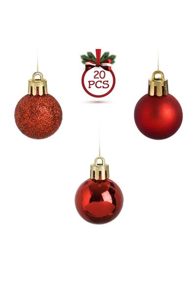 OEM Σετ Κόκκινων Ματ Γκλίτερ Χριστουγεννιάτικων Μπαλών Ø3 εκατοστά - 20 τεμάχια