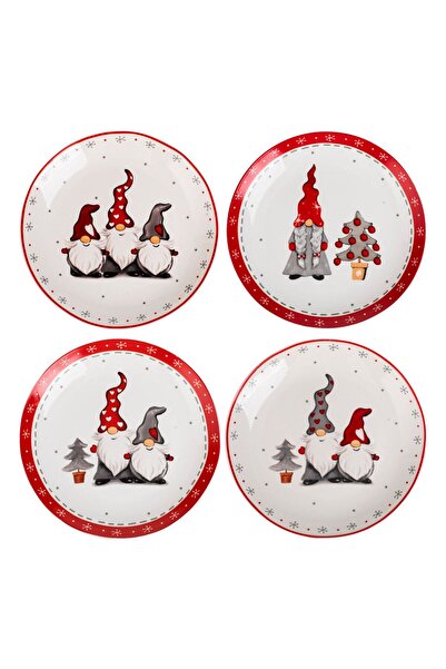 OEM Christmas Porcelain Plate Set with Gnome Pattern Ø19 centimeters - 4pcs