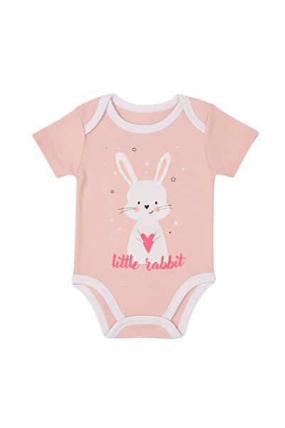 OEM Pink Cotton Bodysuit with Bunny Pattern & Short Sleeves for Babies 0-6 Mo...