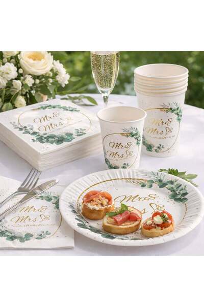 OEM Farfurii de Petrecere din Carton pentru Nunta Albe "Mr & Mrs" Ø18cm - 12buc