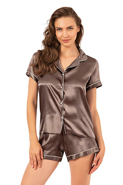 PRIMODA Women'S, Copper, Satin Piping Short Sleeve Shorts Pajama Set