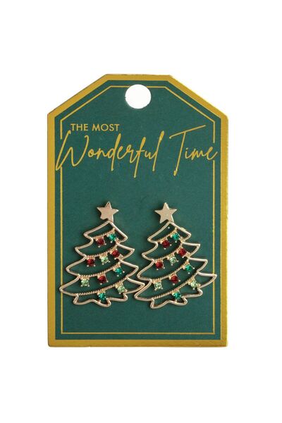 OEM Cercei de Craciun cu Model Brad cu Stea de Culoare Aurie & Stras Colorat