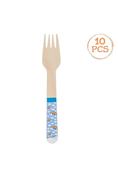 OEM Rainbow Wooden Party Forks 16 centimeters - 10pcs
