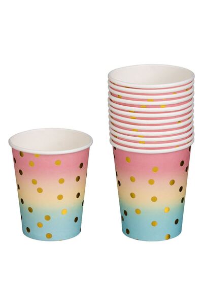 OEM Pahare Party Ombre cu Model Buline din Folie Aurie 240ml - 12buc
