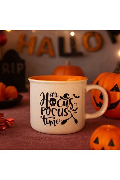 OEM Κεραμική Κούπα Χάλογουιν Εκρού Πορτοκαλί  "Χόκους Πόκους " 530ml
