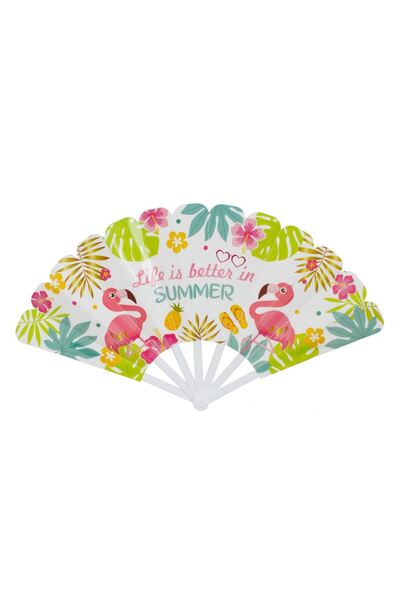 OEM Evantai Alb Flamingo "Life is Better in Summer" pentru Copii 24.5cm