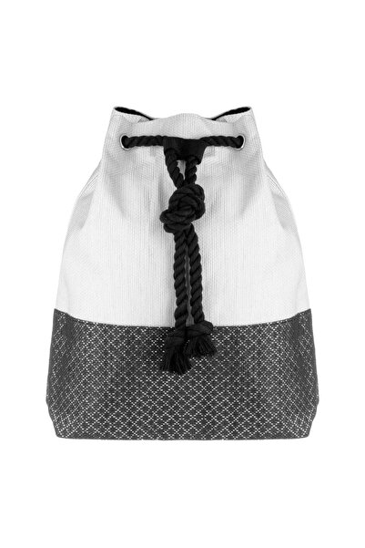 OEM Rucsac Alb Negru cu Romburi Fir Argintiu & Sfoara Neagra pentru Femei 39x...