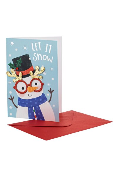 OEM Χριστουγεννιάτικη Κάρτα Χιονάνθρωπος με Κορώνα και Γυαλιά 3D Γκλίτερ  "Ας...
