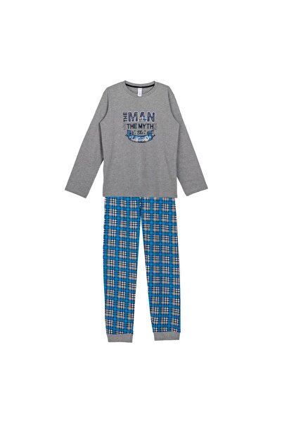 OEM Мъжки бебешко синьо-сив кариран зимен комплект пижами XLarge-XXLarge