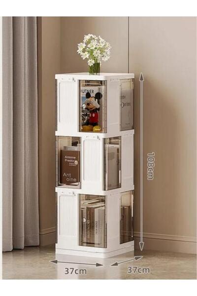 OEM 360° rotating shelf, narrow plastic bookcase, 3 levels, transparent magne...