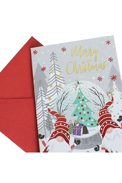 OEM Felicitare de Craciun Gnomes cu Stea 3D din Folie Argintie "Merry Christmas" 7x10cm & Plic