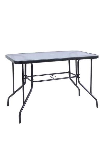 OEM Metal Garden Table with Glass Top & Space for Umbrella 120x70x70cm