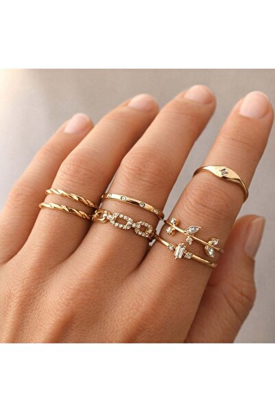 OEM Inele de Culoare Aurie cu Strasuri pentru Femei - 7buc