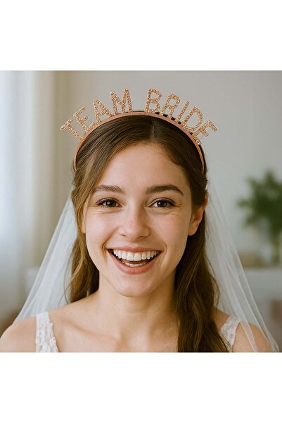 OEM Coronita Par de Culoare Roz Aurie cu Stras "Team Bride"