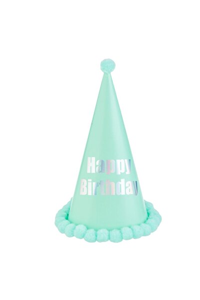 OEM Coif de Petrecere Verde Menta cu Pompon "Happy Birthday" 28cm