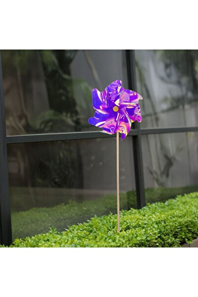 OEM Decorative Purple Metallic Wooden Windmill 110cm