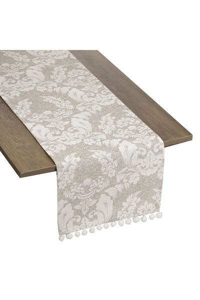 OEM Napron Decorativ de Vara Bej cu Model Paisley & Pompon Alb 160x31cm