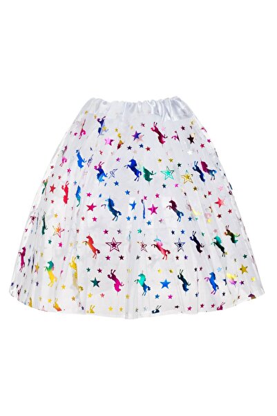 OEM Λευκή Τούλινη Φούστα Τούτου με Ολογραφικά Αστέρια & Μονόκερους για Παιδιά