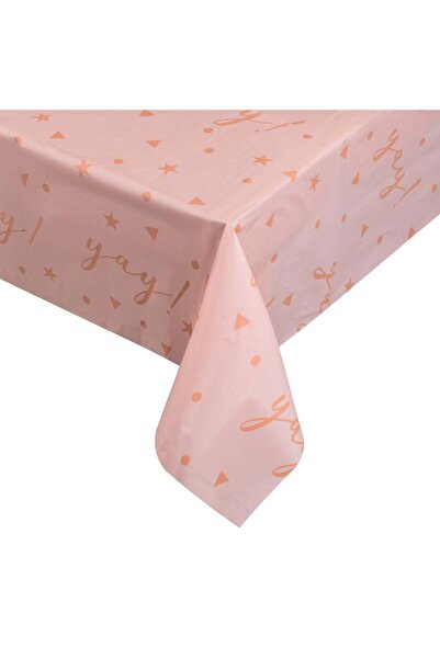 OEM Pink Plastic Tablecloth Rose Gold Foil 'Yay' 180x120cm